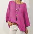 Women Plain Loose Casual Crew Neck Long sleeve Cotton and Linen Tunic Top