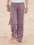Women Cotton Linen Casual Pockets Pants