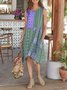 Floral Cotton-Blend Boho Round Neck Knitting Dress