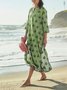 Printed casual cotton and linen dress