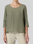 Women Loose Crew Neck Plain Summer Plus Size Three Quarter Sleeve Linen Tunic Top
