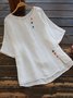 Women's Linen Shirt T shirt Tee Blouse Button Short Sleeve Going out Weekend Streetwear Crewneck Regular Fit Summer Spring