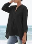 Solid V Neck Casual 3/4 Sleeve Plus Size Shirt