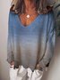 Gradient Long Sleeve V Neck Cotton Top