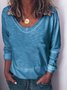 Casual Long Sleeve Cotton-Blend Top