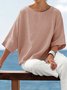 3/4 Sleeve Solid Casual Crew Neck T-Shirt
