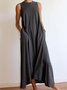 Round Neck Loose Solid Sleeveless Maxi Summer Dress with Pockets