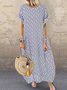 Women Cotton-Blend Short Sleeve Casual Weaving Dress