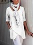 Women Linen Solid Asymmetrical Hem Half Sleeve Casual Plus Size Tunic Top with Pockets