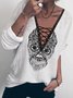Women's Casual Long Sleeve V Neck Lace-up Tops