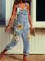 Sleeveless Denim Floral Floral-Print Jumpsuits & Romper Jumpsuits Overalls
