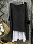 Casual Round 3/4 Sleeve Solid Bat Sleeve Linen Plus Size Top