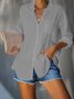 Women Casual Solid Pockets Button Down Cotton Shirt Collar Long Sleeve Blouse