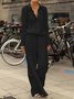 Women Shirt Collar Long Sleeve Buttoned Two Pieces Two Piece Set Jumpsuits