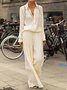 Women Shirt Collar Long Sleeve Buttoned Two Pieces Two Piece Set Jumpsuits