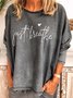 Letter Casual Long Sleeve Cotton-Blend Tops