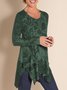 Women Crew Neck Printed High Low Long Sleeve Blouse&Shirt