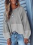 Plus Size Cotton-Blend Color-Block Casual Round Neck Blouse & Shirts