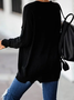Women Long Sleeve Black Casual Printed Knitted Sweater
