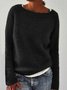 Women Solid Long Sleeve Crew Neck Casual Acrylic Sweaters
