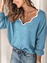 Women Color Block Jumpers Loose V-Neck Striped Sweaters