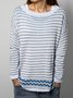 Women Casual Stripes Cotton-Blend T-shirt