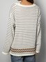Women Plus Size Casual Stripes Cotton-Blend T-shirt