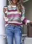 Multicolor Striped Plus Size Long Sleeve Statement Sweater