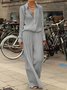 Women Shirt Collar Long Sleeve Buttoned Two Pieces Two Piece Sets Plus Size Jumpsuits