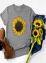 Vintage Short Sleeve Sunflower Printed Plus Size Casual Top