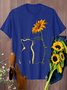 Vintage Cat And Sunflower Printed Short Sleeve Casual Top