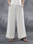 Women Casual Solid Pockets Cotton and Linen Wide Leg Pants