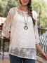 Women Bell Sleeve Floral Tulle Plain Top