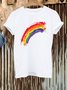 Women White Summer Rainbow Printed Plus Size Short Sleeve Casual Top