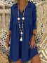 Shirt Collar 3/4 Sleeve Cotton-Blend Dress