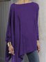 Women Solid High Low Round Neck Long Sleeve Shift Blouse&Shirt