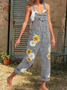 Sleeveless Denim Floral Floral-Print Jumpsuits & Romper Jumpsuits Overalls