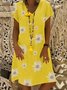 Short sleeve sunflower print A-line dress