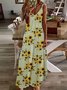 Roselinlin Sunflower Printed V-neck Sleeveless Maxi Dress