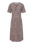 Floral Pockets Midi Dress Summer Short Sleeve Weaving Dress