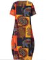 Vintage Weaving Dress  Boho Weaving Dress Holiday Cocoon Crew Neck Short Sleeve Color-Block  Weaving Dress