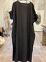 Black Short Sleeve Crew Neck Letter Printed Linen-blend Knitting Dress