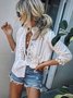 Women T-Shirt Lace Floral Casual Summer Plus Size Top V Neck Long Sleeve Outdoor Shift Blouse