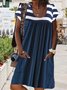 Women Short Sleeve U-neck Midi Dress with Pockets