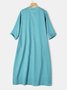 Solid Pockets Midi Dress 3/4 Sleeve Women Dress