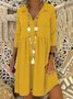 Shirt Collar 3/4 Sleeve Cotton-Blend Dress