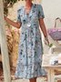 Summer Floral Midi Dress Plus Size Short Sleeve Weaving Dress