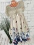 Crew Neck Short Sleeve Floral Printed Knitting Dress