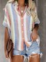 Casual Striped Short Sleeve V Neck Tops