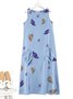 Butterfly Printed Big Pocket Casual Maxi Dress